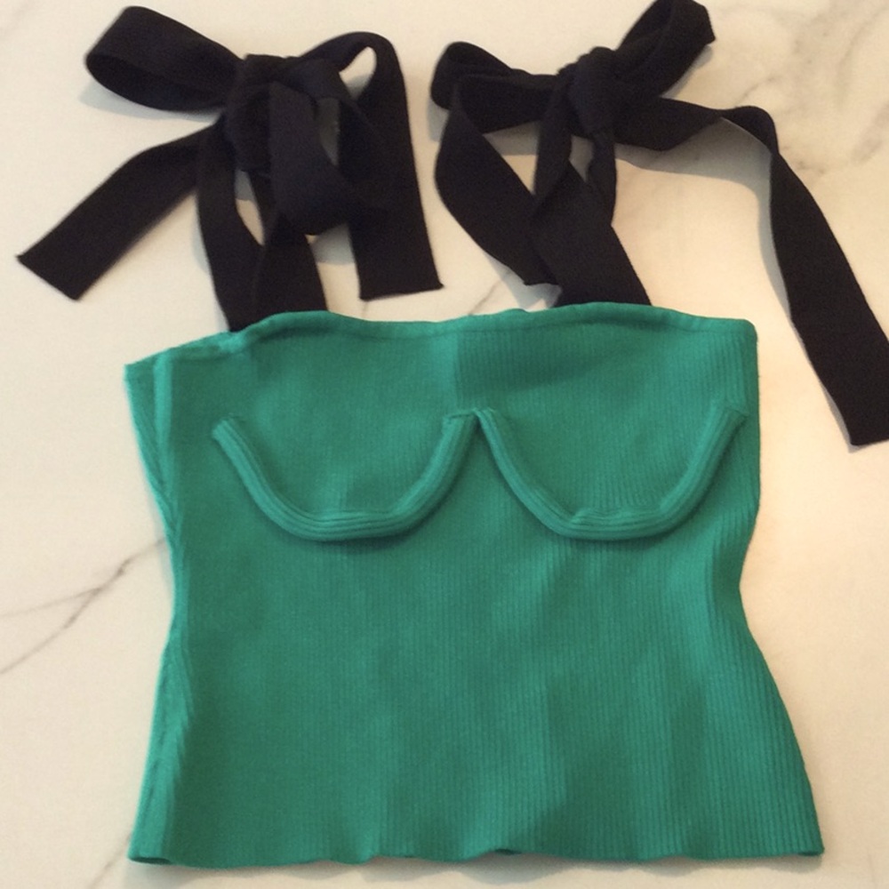 Cider green knit crop top ties, medium.